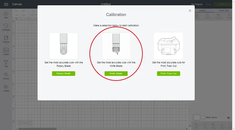 Knife Blade Calibration - Select Knife Blade