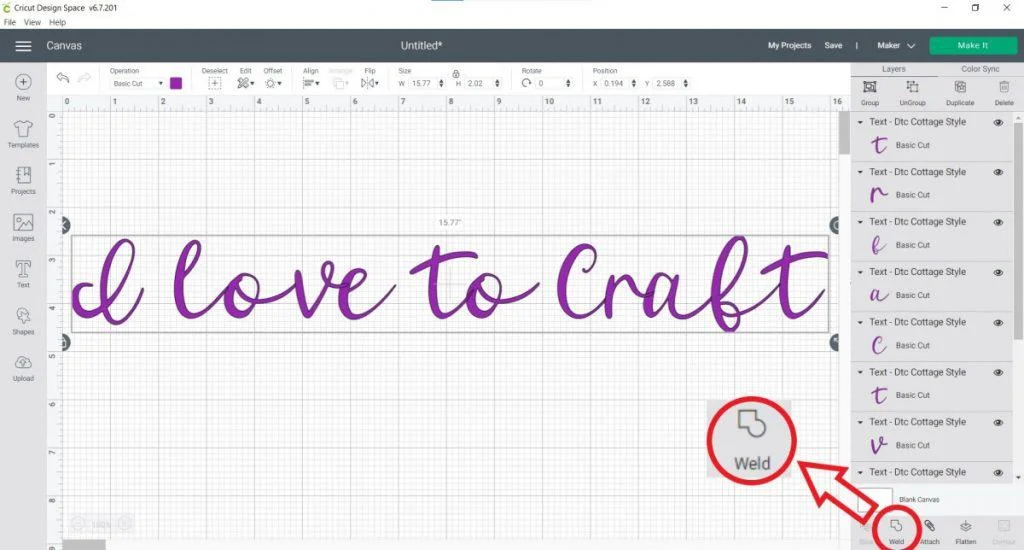 weld feature in Cricut Design Space